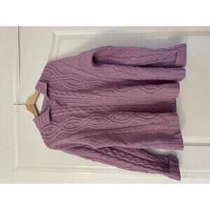 100% Irish wool lilac chunky cable knit cardigan sweater small